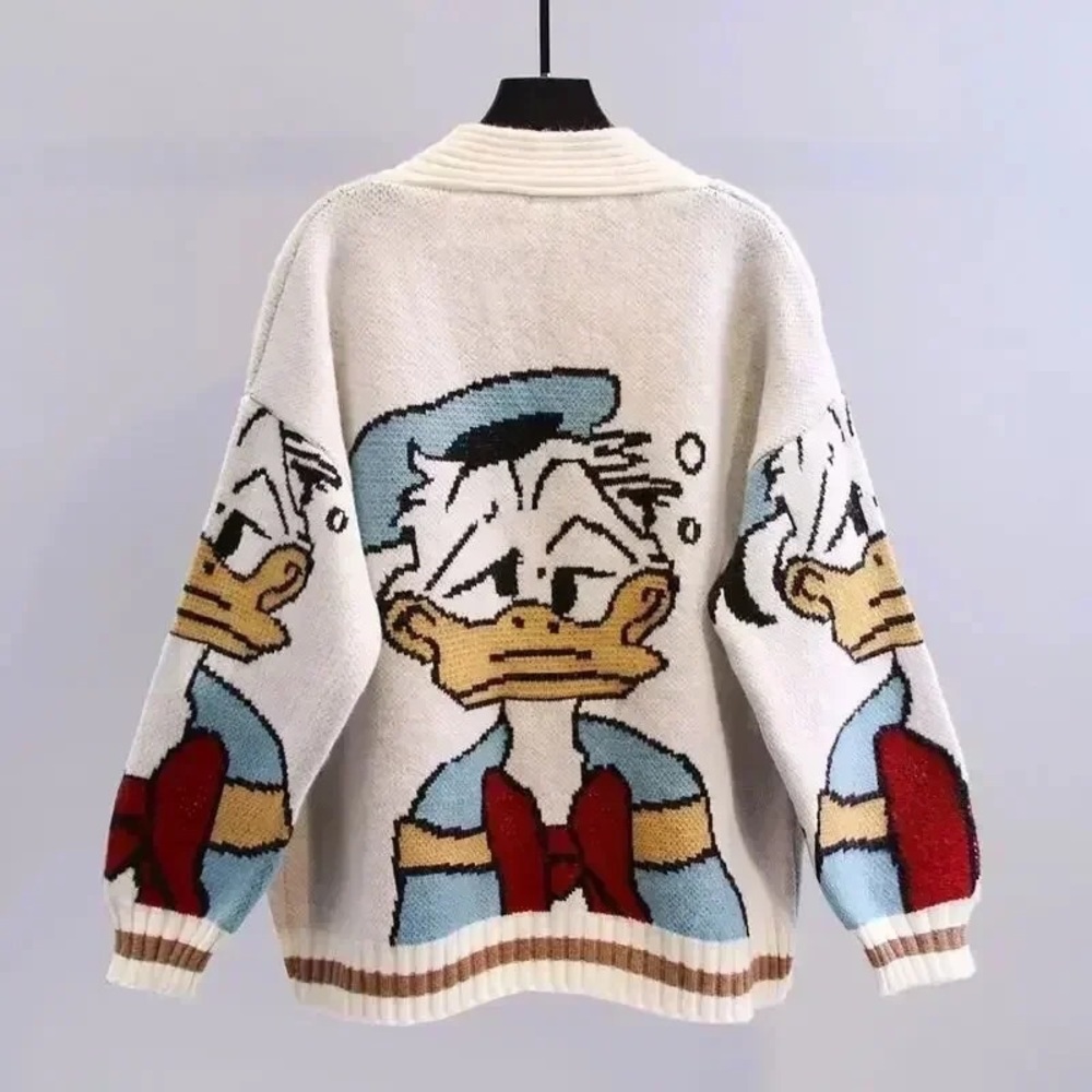 NWT Donald Duck cardigan sweater cartoon graphic pockets